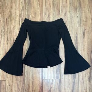 Black Off-Shoulder Bell Sleeve Top